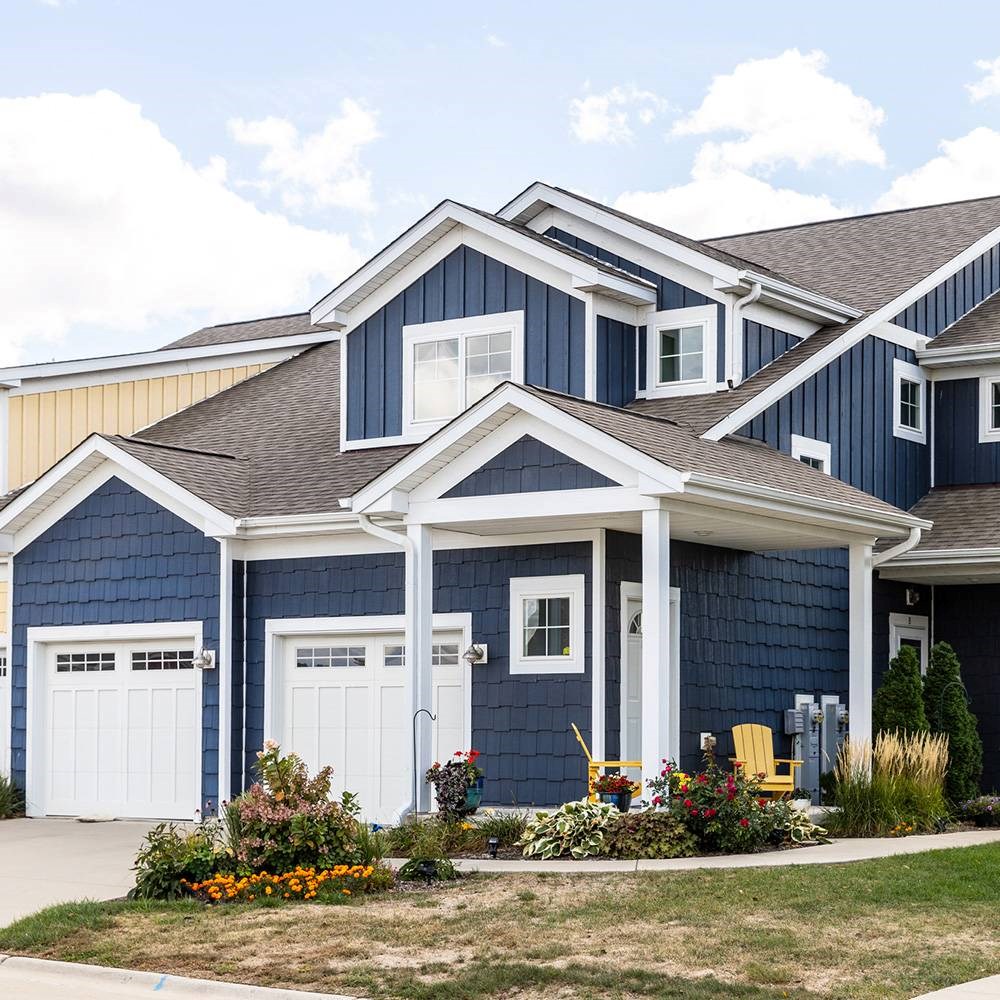 blue siding shown on a residential home