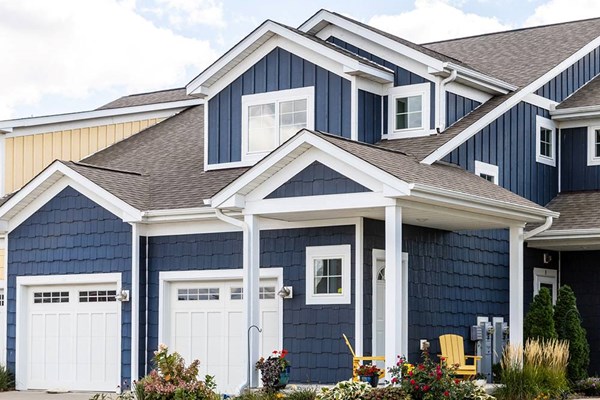 blue siding shown on a residential home